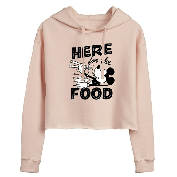 Disney - Mickey & Friends - Mickey Eating Noodles - Here for the Food - Juniors Cropped Pullover Hoodie