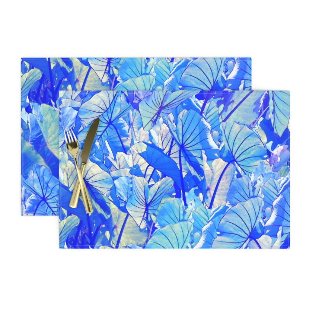 Cloth Placemats Purple Blue Tropical Floral Modern Aloha Hawaiian Set of 2