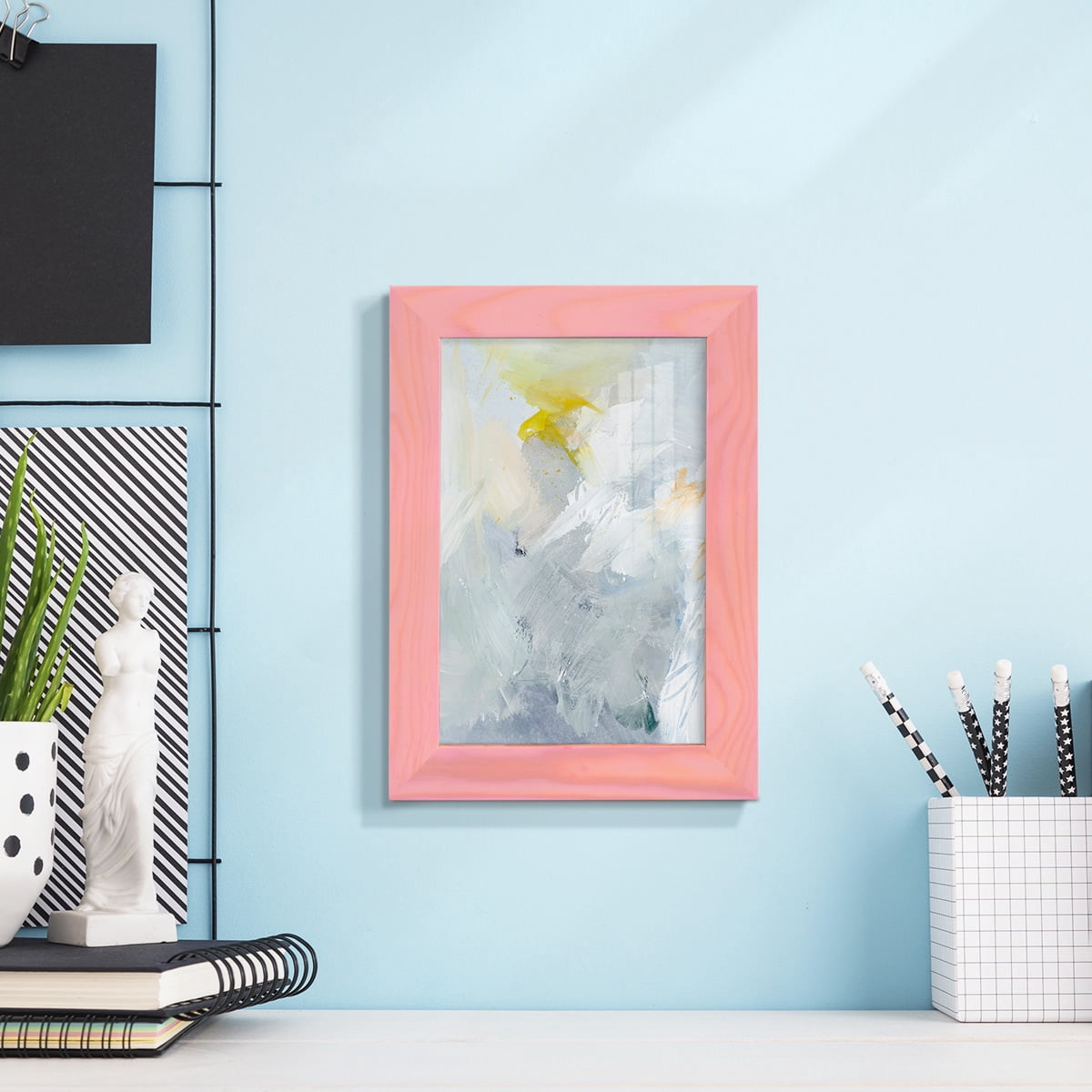 Canary and Sky II - Framed Print w/glass - Sunset Pink