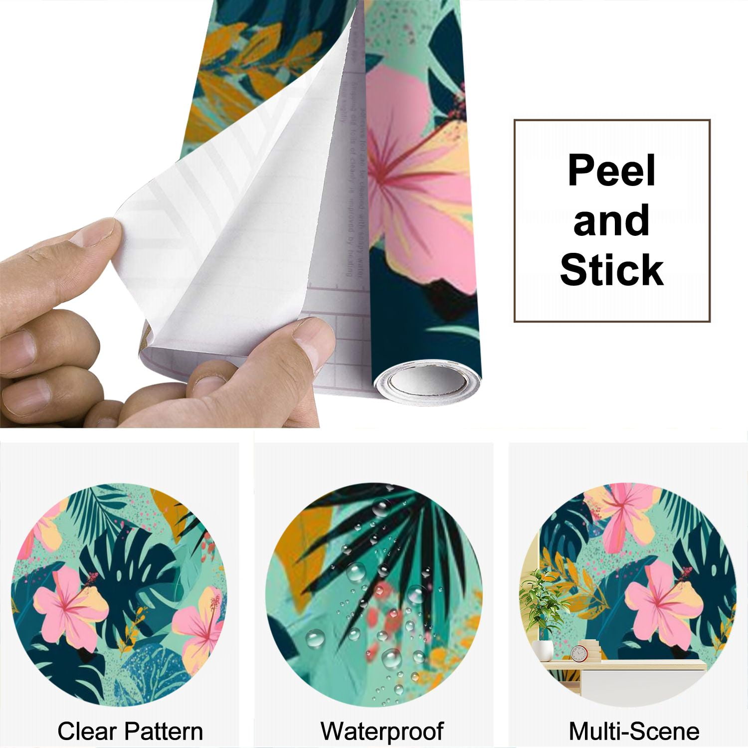 Peel and Stick Wallpaper Tropical flowers Mid Century Modern Art Future Abstract artistic palm Modern Art Wall Mural Decor Self Adhesive and Removable 69in x 98in