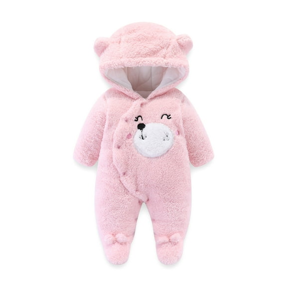 TAIAOJING Toddler Kids Winter Jackets Baby Girls Boys Buttons Fuzzy Hooded Bear Romper Jumpsuit Coat Outwear Snowsuit 6-9 Months