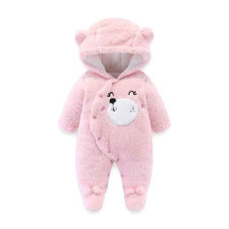 

Toddler Infant Baby Girls Boys Buttons Fuzzy Hooded Bear Romper Jumpsuit Coat