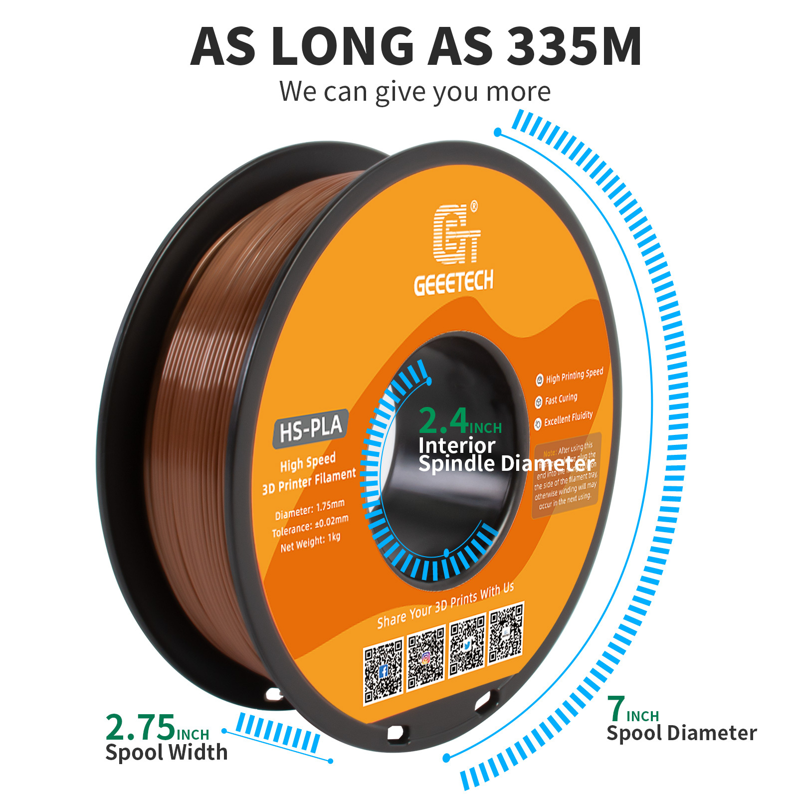 Geeetech 1.75mm PLA 3D Printer Filament, 10kg Spool (22lbs), Dimensional Accuracy +/- 0.03mm,Brown
