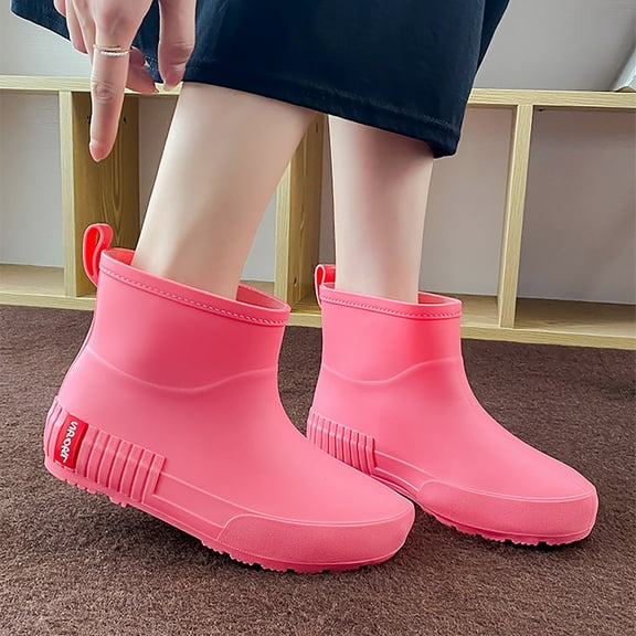 KANG Mid Barrel Rain Boots Student Plus Velvet Warm Waterproof Rain Boots Collar Gardening Boots Ultra Lightweight Portable Garden Shoes