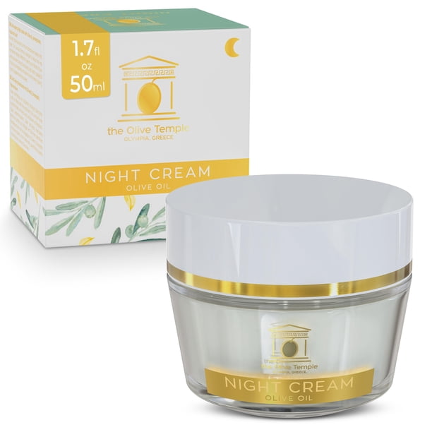 Crema facial nocturna antienvejecimiento The Olive Temple - Enriquecida con aceite de oliva, granada y ácido hialurónico reticulado - Se une al agua 50 veces más que el ácido hialurónico común 1.7 fl.