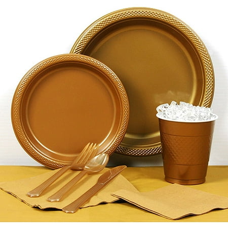 Metallic Gold Plastic Tableware Party Pack for 20