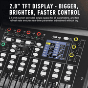 Digital Mixer 8 Channel Compact Audio Mixing Console with 16 DSP Effects, Professional 6-Band EQ DJ Music Sound Mixer with 2.0 USB Port, Bluetooth & PC Debugging for Recording Live Performance