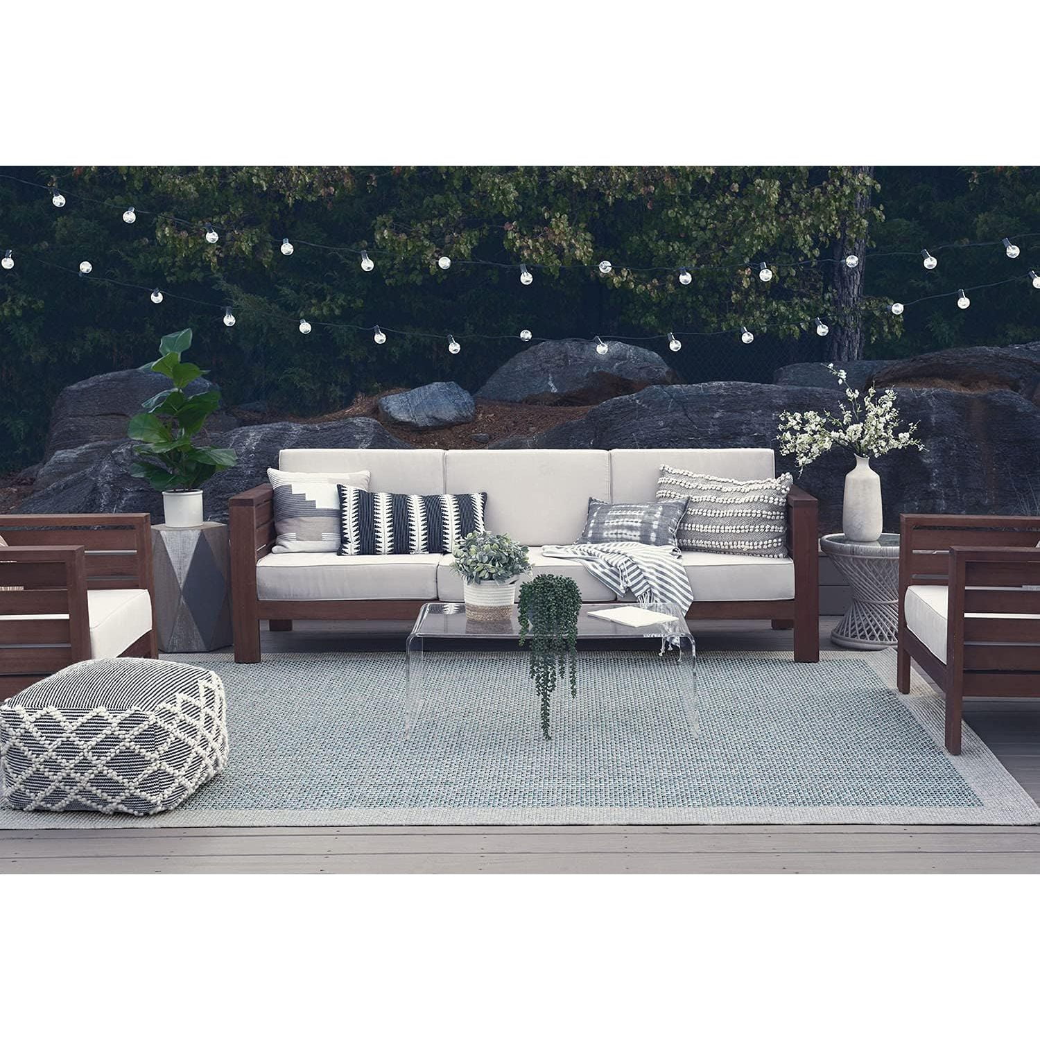 Blue Jute Large Water Resistant Indoor Outdoor Rug 8x10 for Entryway Outdoor Patio Rug Deck