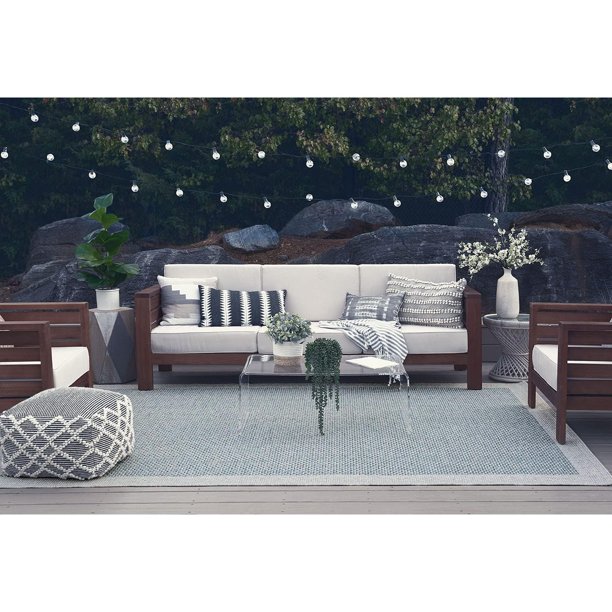 Blue Jute Large Water Resistant Indoor Outdoor Rug 8x10 for Entryway