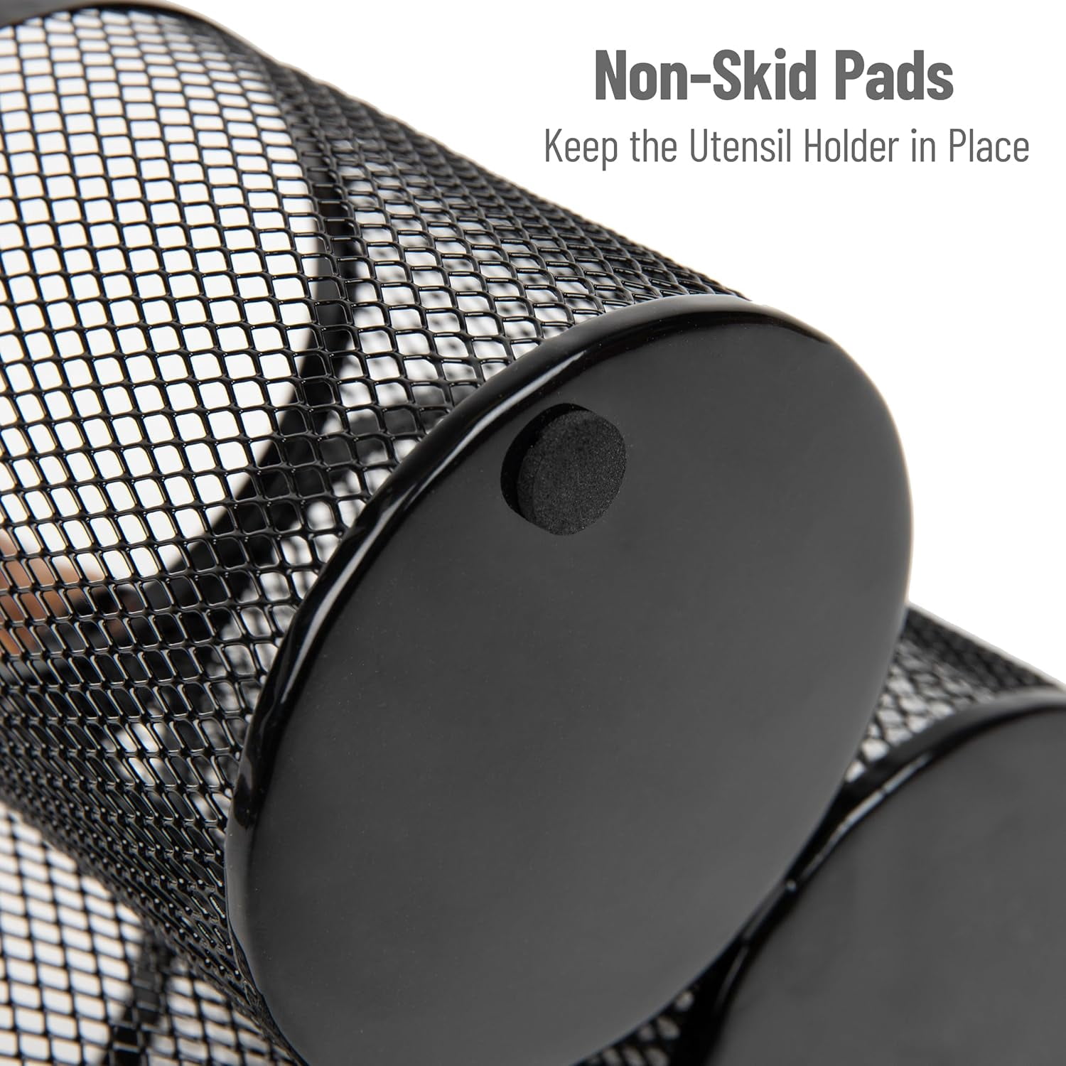 Utensil Holder, , Caddy, Cutlery Holder, Kitchen, Metal Mesh, 7.5"L x 7.5"W x 9.75"H, Black