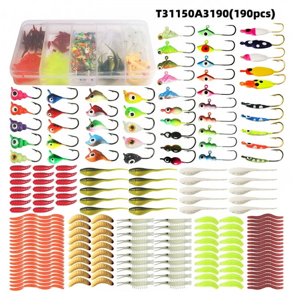 BESTSKY Ice Fishing Kit 190pcs Lures Jigs for Walleye Crappie Panfish