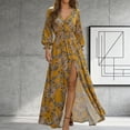 thumbnail image 5 of Sokhug Womens Summer V Neck Print Dress, Lantern Sleeve Split Hem Flowy Swing Maxi Dress Casual Long Dresses, 5 of 5