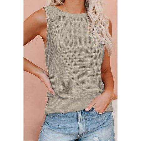 Knitted Halter Vest, Neck Sleeveless Knit Top Fashionable Polyester Fiber  Machine Washable Loose For Dating For Spring For Women Khaki S