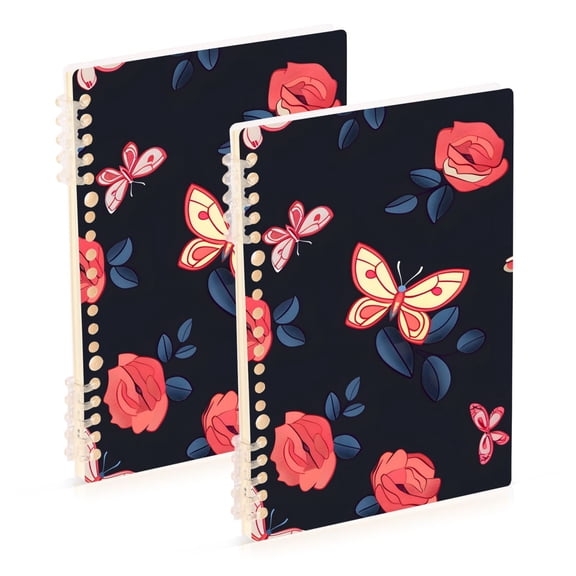 joogoo Spiral Journal Notebook Roses Floral and Butterfly College Ruled Notebooks 8.3" x 5.7" 2 PCs