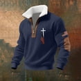 thumbnail image 4 of Men's Fleece Quarter Zip Sweatshirt, Cadet Collar Pullover with American Flag Print, Cozy No Hood Patriotic Sweater for Casual Wear, Daily Outfits Navy XXXL, 4 of 4