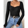 thumbnail image 3 of FEORJGP Women’s Sweetheart Neck Shirt Long Sleeve T-Shirts Solid Color Slim Fit Pullover Dressy Blouse Eyelet Tops Fashion Daily Clothes Streetwear, 3 of 7