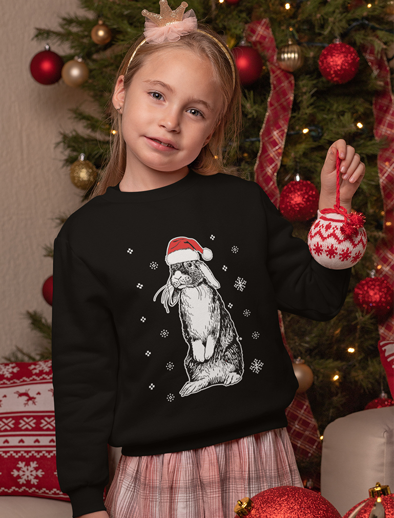 Tstars Boys Unisex Ugly Christmas Bunny Rabbit Santa Hat Cute Kids Christmas Gift Funny Humor Holiday Shirts Xmas Party Christmas Gifts for Boy Toddler Kids Sweatshirt - image 2 of 4