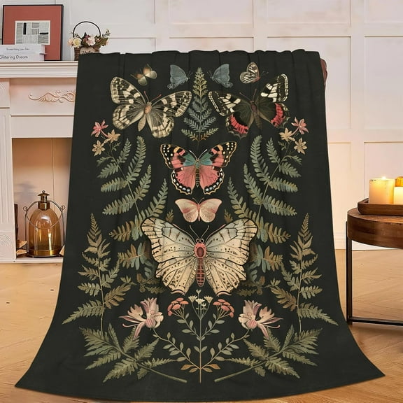 Kuscheln Vintage Butterfly Blanket, Butterfly Gifts for Girls Women, Soft Cozy Butterfly Botanical Throw Blanket, Ultra Warm Lightweight Fleece Blanket Decor for Kids Aults Bed