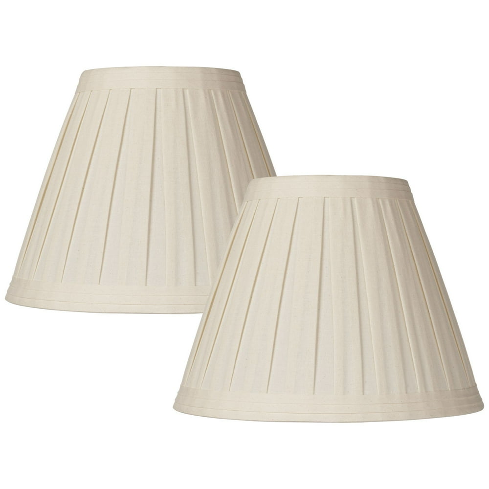 Set of 2 Creme Linen Box Pleated Medium Drum Lamp Shades 7" Top x 14