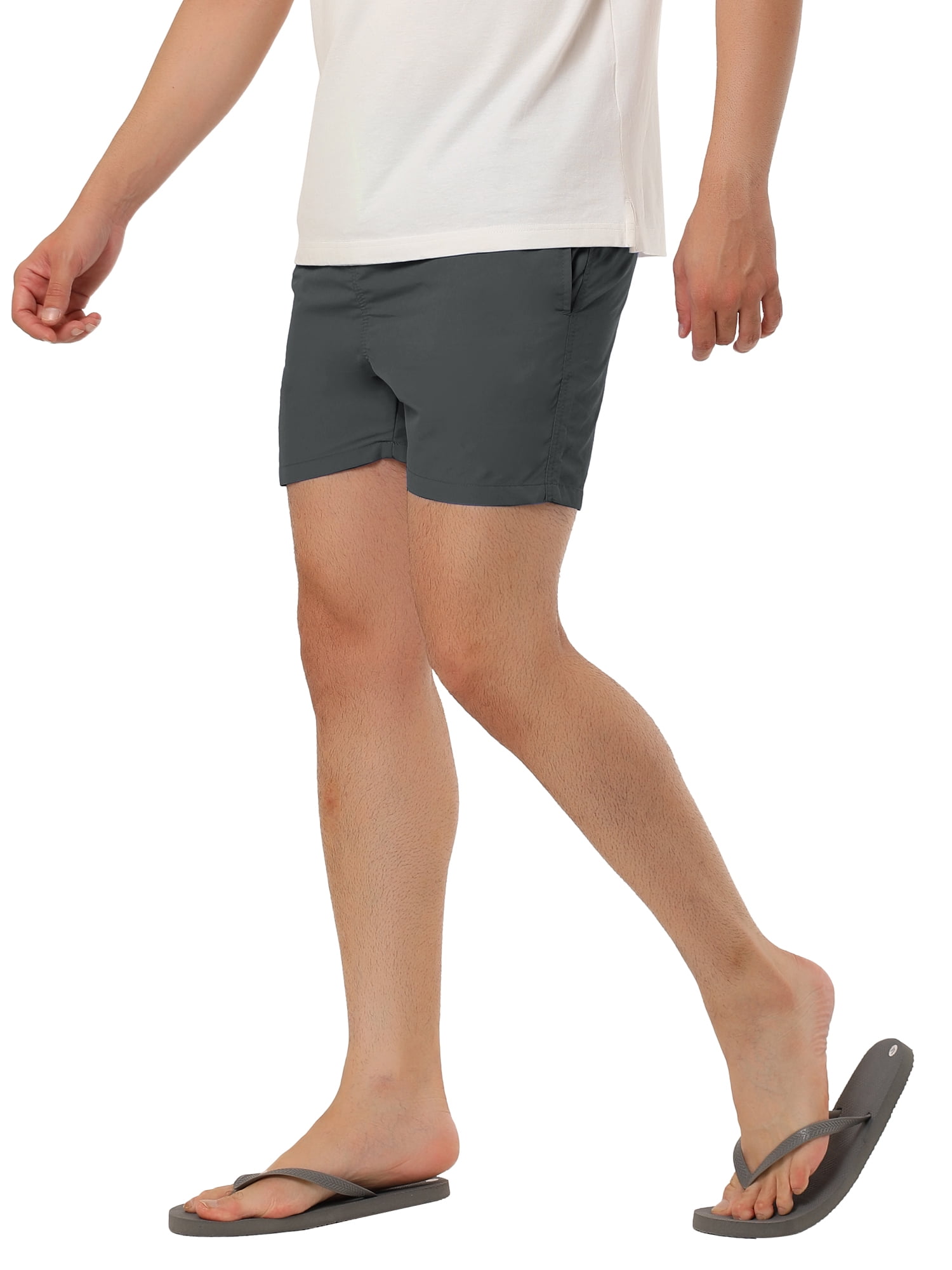 Unique Bargains Men's Summer Beach Shorts Mesh Lining Drawstring Waist Swim Shorts 34 Gray