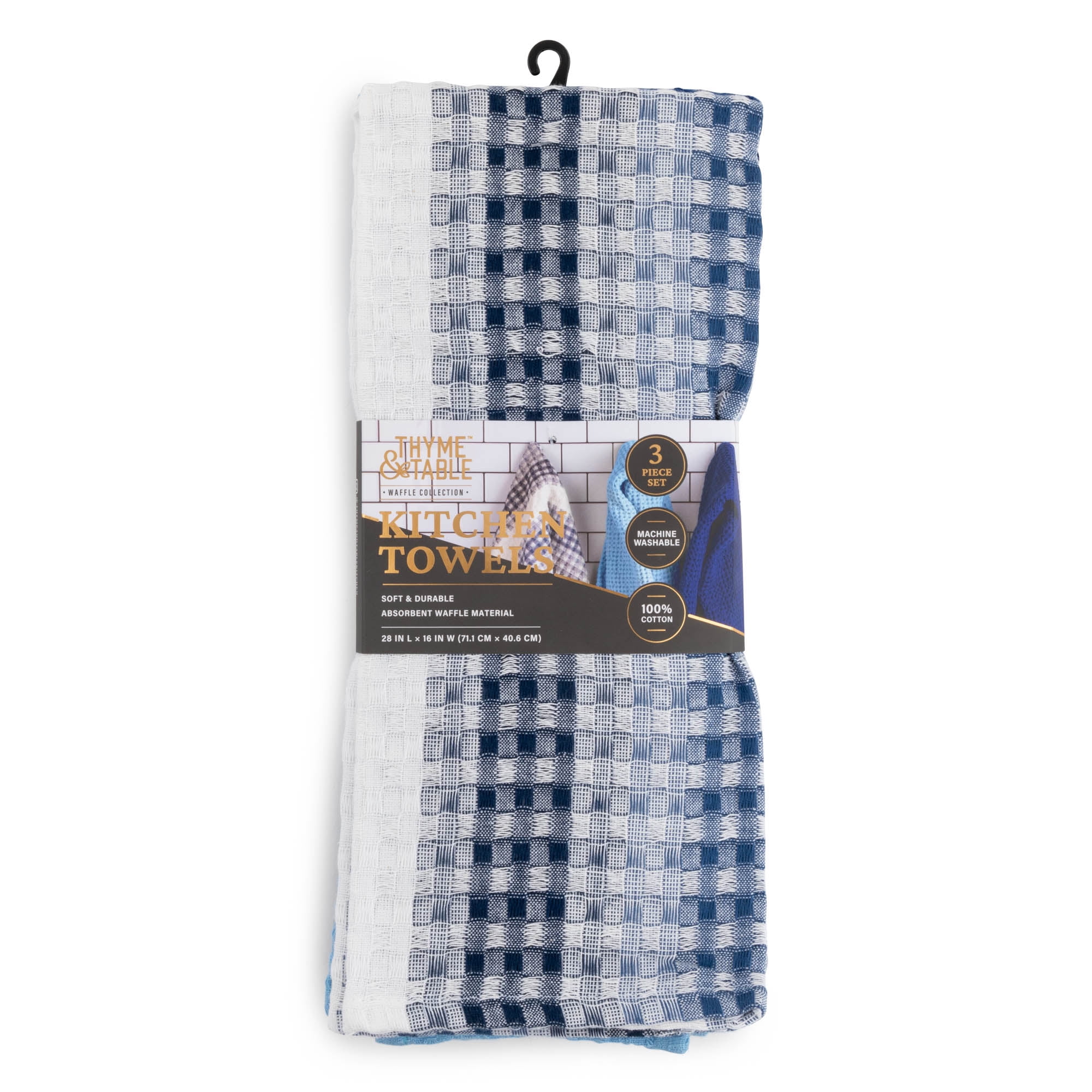 THYME & SAGE KITCHEN TOWELS (4) BLUE GRAY GREEN WHITE STRIPES