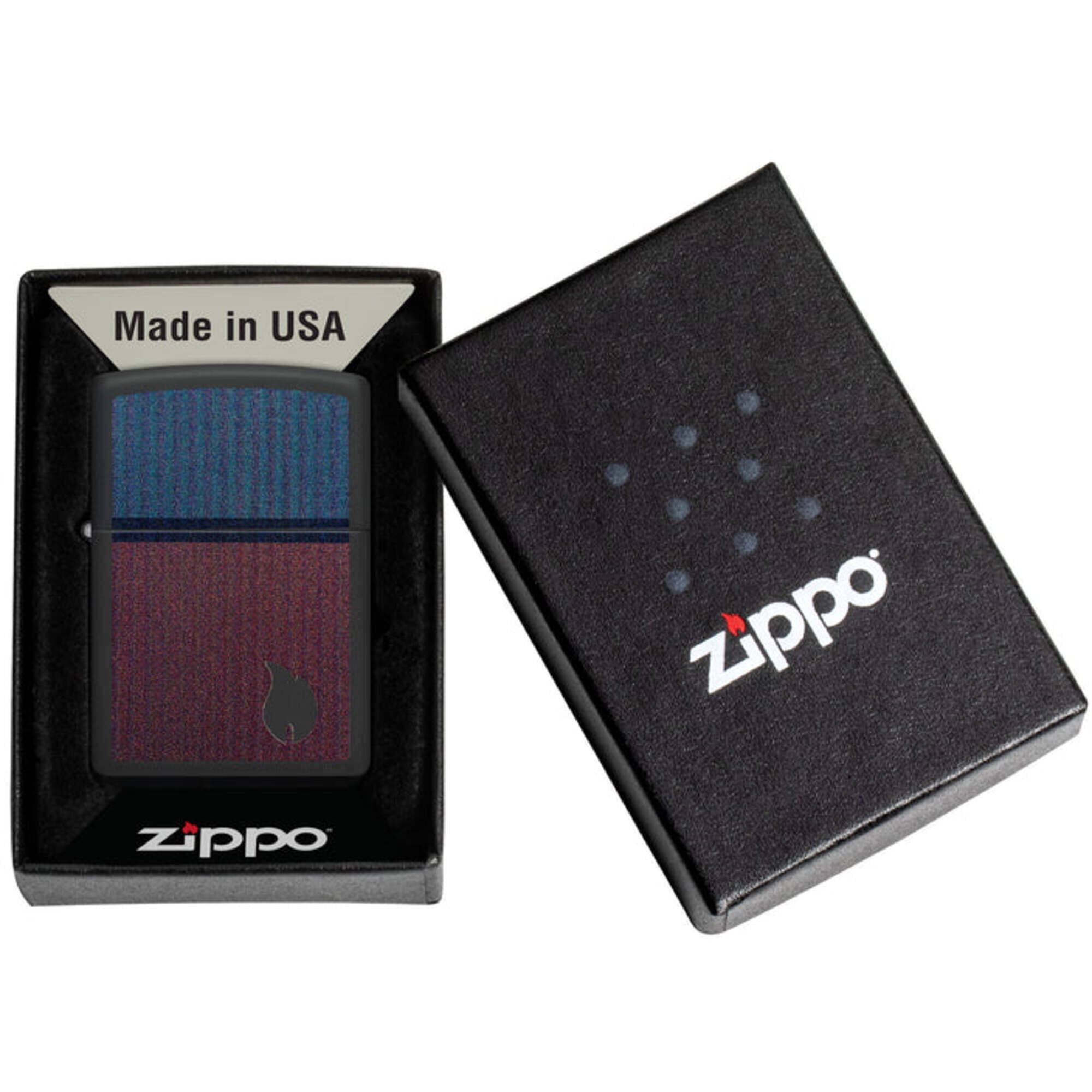 Zippo 46476 Color Block Flame Design Matte Black Pocket Lighter