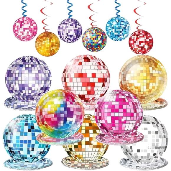 AQUGOO 84 Pcs Assiettes en Papier Jetables Rétro des Années 70 et art Latte, Fête de Danse Rock Scintillante, Décorations d'Anniversaire et de Bachelorette