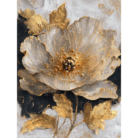 UXIEQU Gold Peony Embossed Texture Canvas Wall Art 15.75x11.81 INCHES