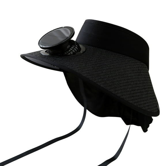 Xfvqtps Solar Fan Hat Visor Straw Beach Hat for Mens and Womens with Fan Wide Brim Neck Protect Summer UV Protection Visor Solar Powered for Beach Travel Camping Sports