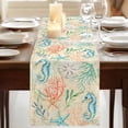 thumbnail image 3 of Table Runners 120 Inches Long Dress Scarves, Teal Red Coastal Farmhouse Coffee/Dining/Kitchen Table Runner for Living Room, Nautical Seahorse Beach Coral Starfish Beige 13x120 Inch, 3 of 9