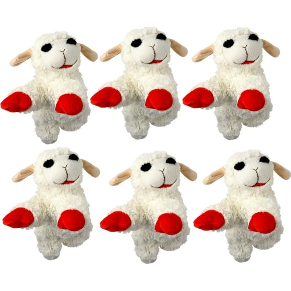 Multipet Lambchop Plush Dog Toy 6"" with Squeaker All Breeds (Pack of 6)