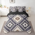 thumbnail image 2 of jejeloiu Bohemian Rhombus Triangle 7-Piece Bedding Comforter Set,Retro Aztec Geometric King Bedding Sets,Deepblue Beige Bed Sheets For Adult,Microfiber Bedroom Decor Reversible, 2 of 8