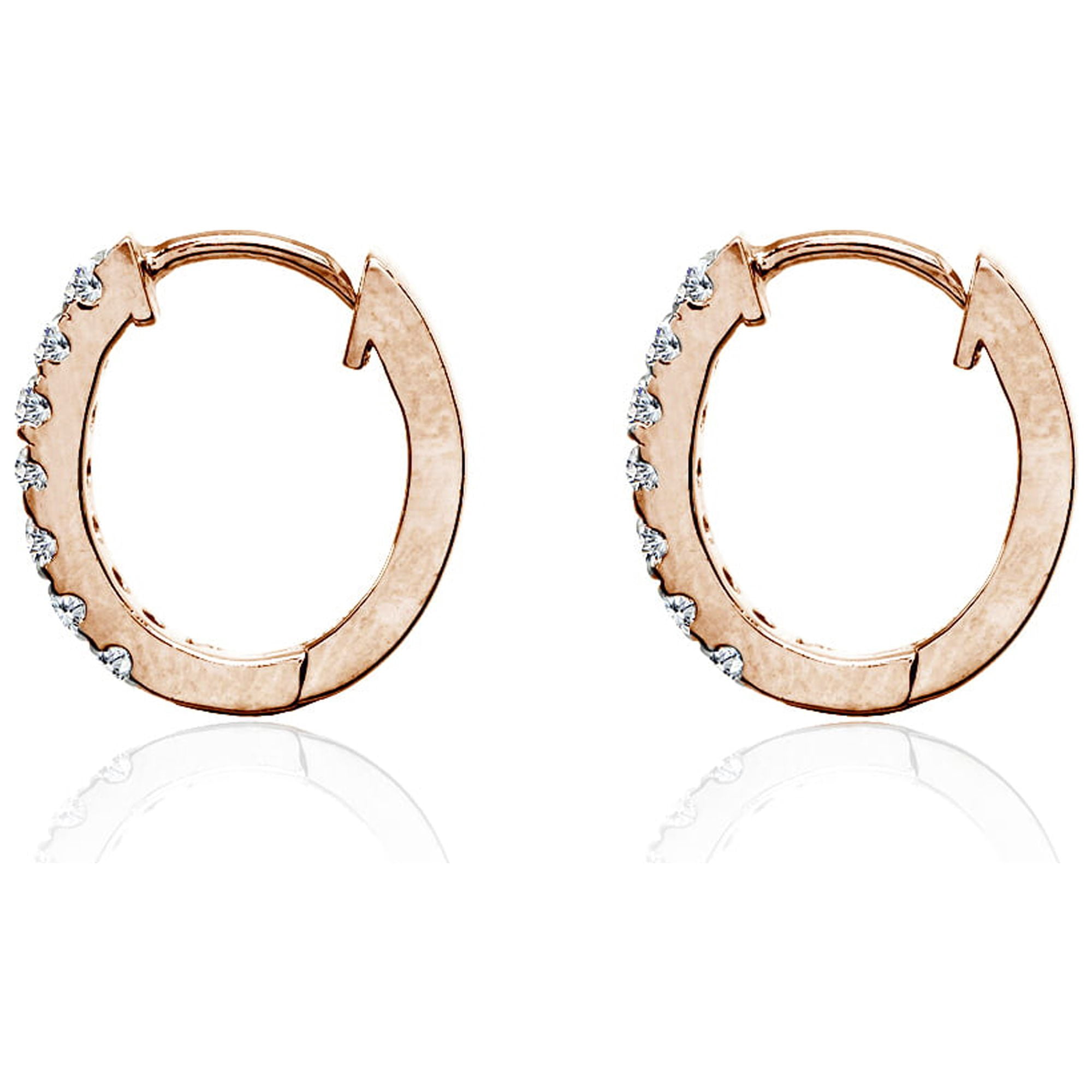 15mm Prong-set CZ Oval Huggie Hoop Earrings in Rose Gold Flash Silver