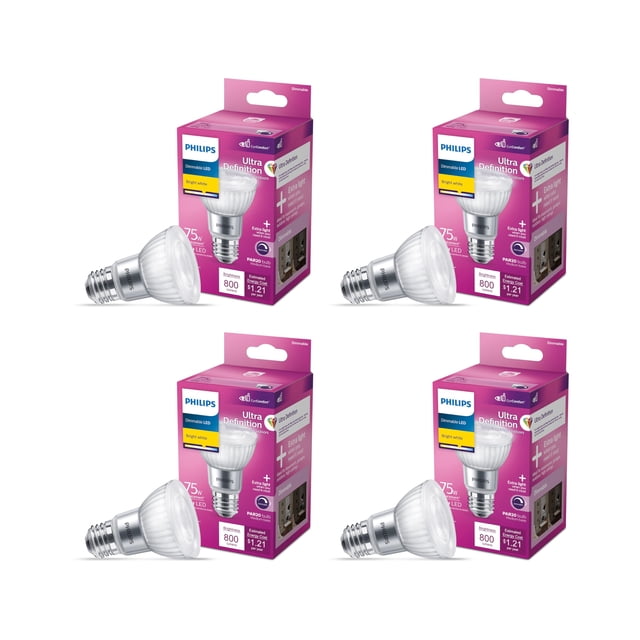 Bombilla PHILIPS Ultra Definition 75 W (equivalente) PAR20, paquete de 4