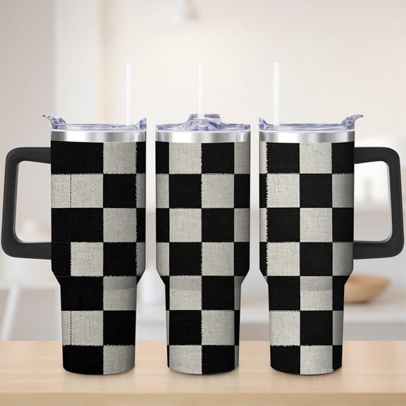 Checkered Black and White Stainless Steel Tumbler, 30oz