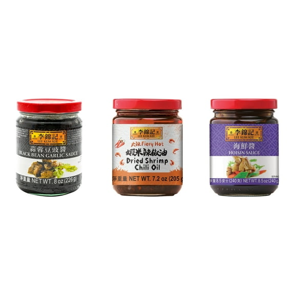 NineChef Brand Spoon Plus 3 Pack Lee Kum Kee Cooking Sauce, 3 Flavors(Black Bean Garlic Sauce,Dried Shrimp Chili Oil,Hoisin Sauce)