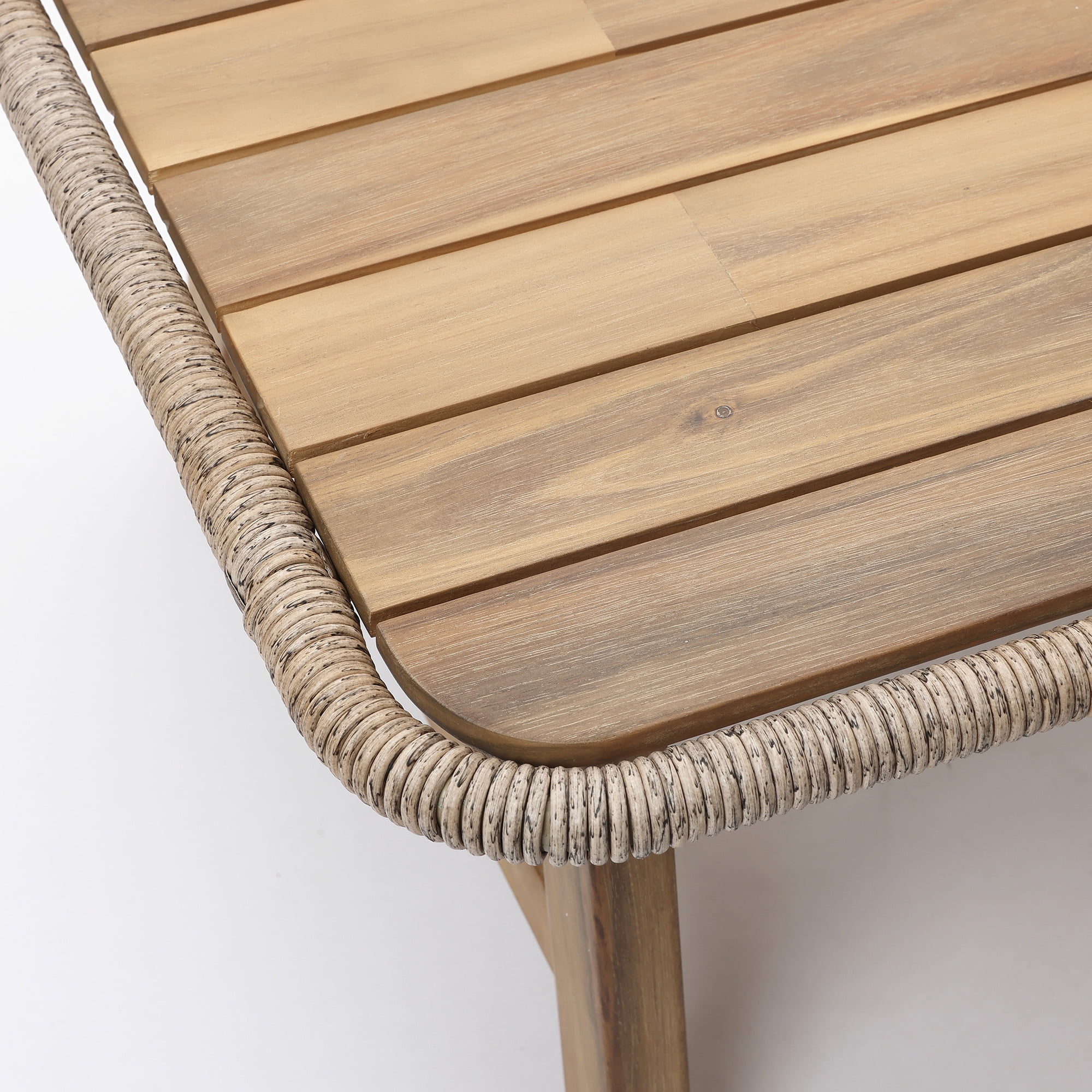 LuxenHome Outdoor Acacia Wood Coffee Table with Woven Wicker Edge, Patio Furniture Accent