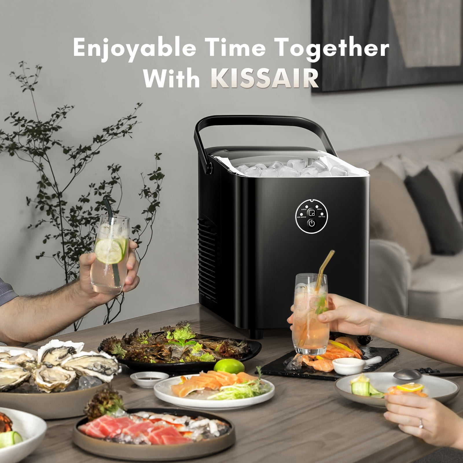 LHRIVER Countertop Ice Maker, Portable Ice Maker Machine with Handle, 26lbs/24H, 8 Bullet Ice Cubes/9 Mins, S/L 2 Size Ice Cube, Self-Cleaning for Home/Kitchen/Office/Party, Black