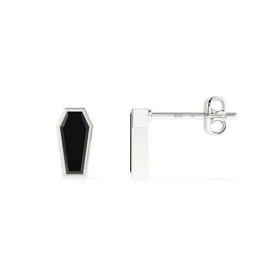 Natural Black Tourmaline Coffin Shape Stud Earrings in Sterling Silver for Women, October Birthstone Jewelry for Her Birthday, Wedding Anniversary, Christmas, Mothers Day