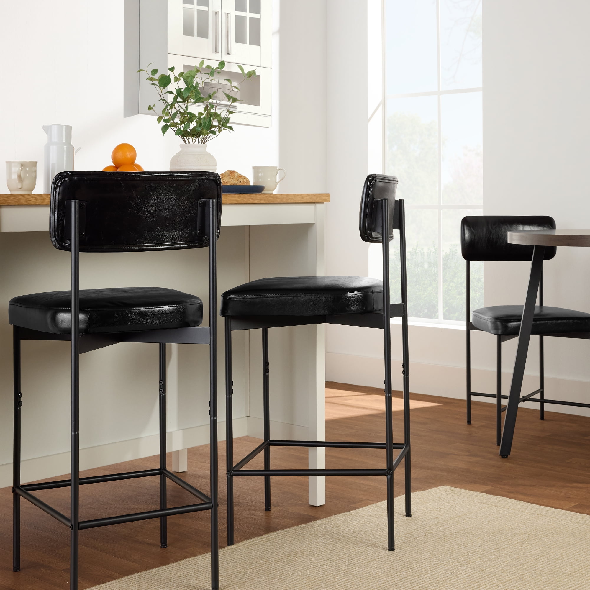 Best Choice Products Set of 2, Armless Counter Height Bar Stools, Modern PU Faux Leather Stools - Midnight Black