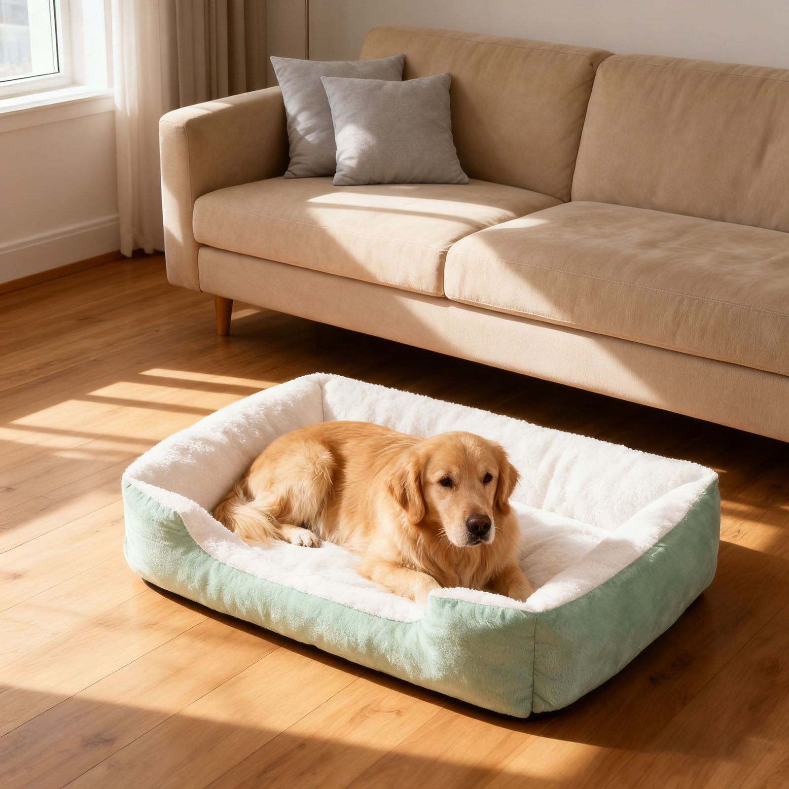 Orthopedic Dog Bed for Medium & Large Dogs, Washable Rectangle Pet Sofa Bed with Bolster Sides & Non- Bottom, Comfortable Calming Bed for Small Dogs and Cats, Support for Joints