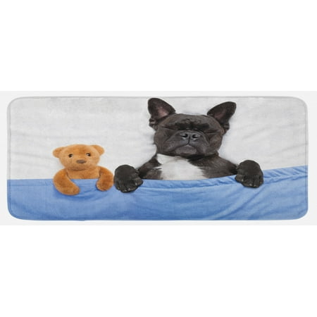 

Animal Kitchen Mat French Bulldog Sleeping Teddy Bear in Cozy Bed Best Friends Fun Dreams Image Plush Decorative Kitchen Mat with Non Slip Backing 47 X 19 Multicolor by Ambesonne