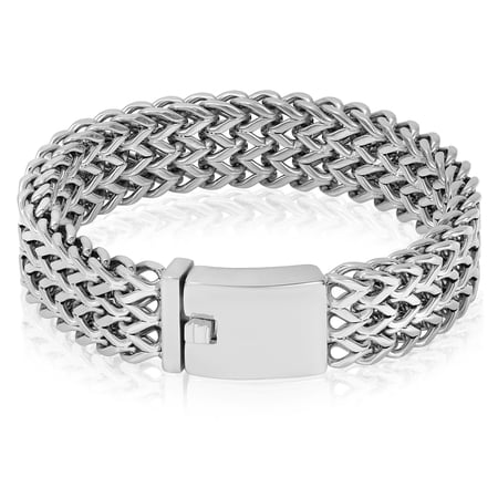 Crucible Jewelry Men's Stainless Steel Three Row Franco Bracelet (18mm) - 9"