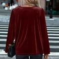 thumbnail image 4 of BLVB Women's Velvet Tops Puff Long Sleeve V Neck Ruched Fall Winter Trendy Blouse Elegant Evening Party Holiday Shirts, 4 of 6