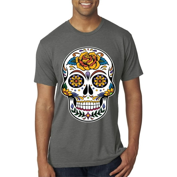 Wild Bobby Day Of The Dead Sugar Skull Pop Culture Men Premium Tri Blend Tee, Dark Heather, Large