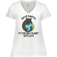 thumbnail image 3 of Inktastic Save Earth It's the Only Planet with Cats with Black Cat Women's Plus Size V-Neck T-Shirt, 3 of 5