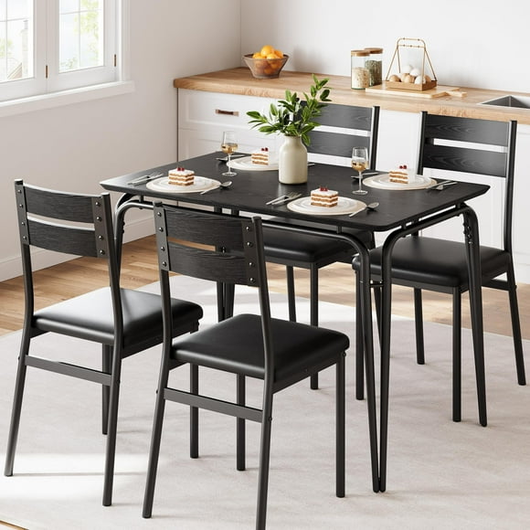 Yeshouse Mesa de comedor de 5 piezas para 4, MDF resistente, marco de Metal mesa cuadrada con sillas, desayuno compacto para el hogar, oficina, restaurante, fácil de limpiar, montaje rápido