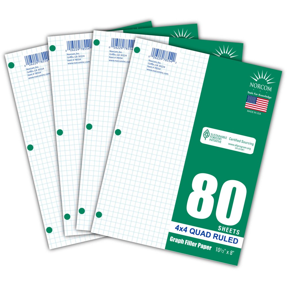 4Pack Quad Filler Paper, 80 Sheets, 4x4 Quad Ruled Walmart