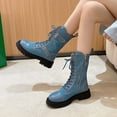 thumbnail image 4 of CALAFEBILA Womens Shoes Casual Fall Blue Winter Splicing Boots Chunky Heel Middle-Heels Round-Toe Side Zipper Boots, 4 of 5