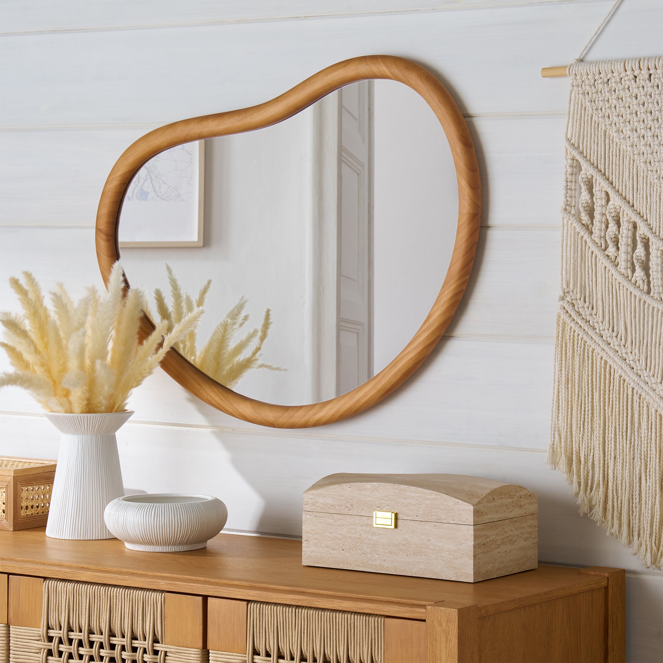 Better Homes & Gardens Soft Organic Wood Frame Wall Mirror, 23.7x30 Inch, Natural
